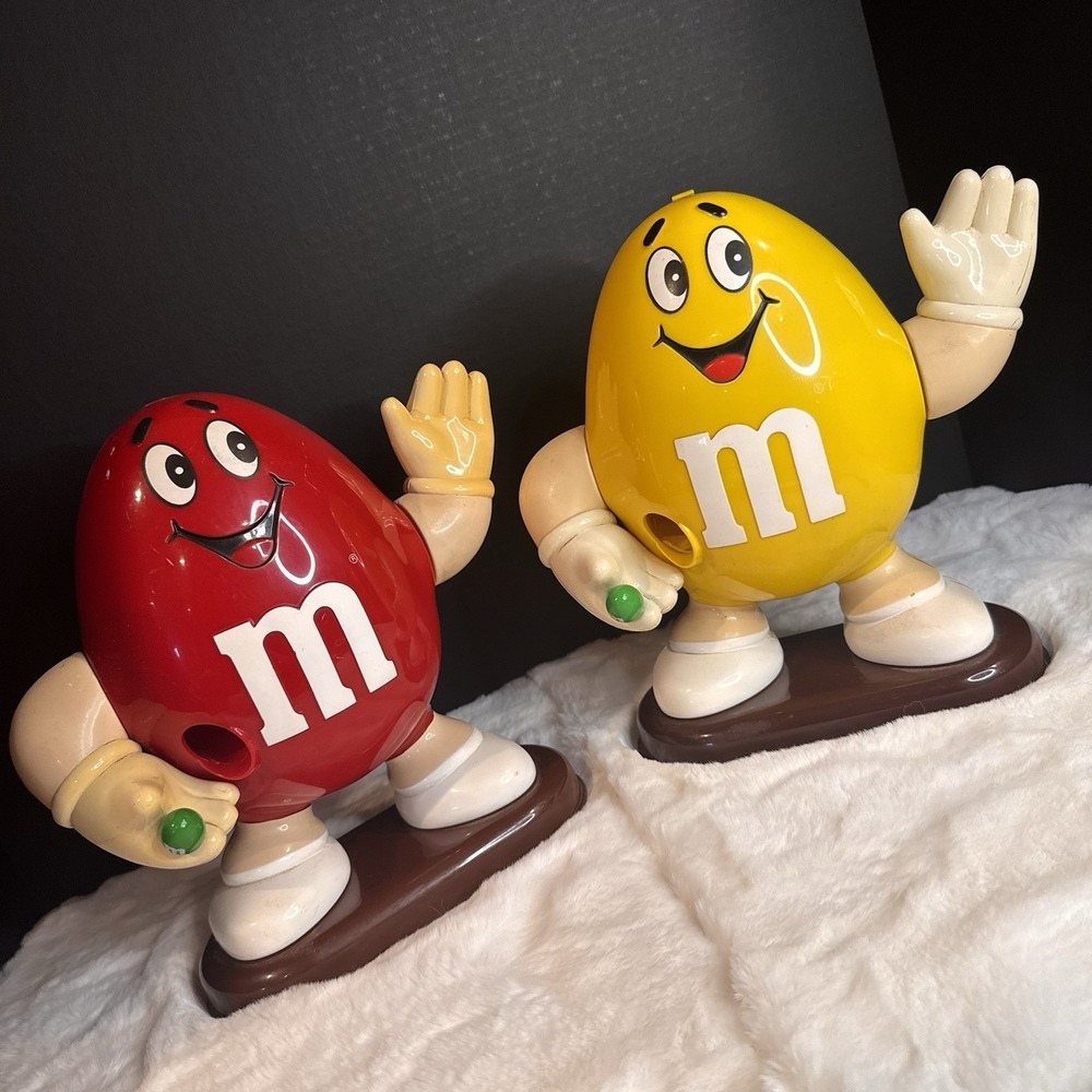 Vintage 1990s Yellow & Red Peanut M&M's Candy Dispensers 10" Tall Mars, Inc.